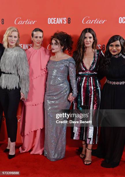 Cate Blanchett, Sarah Paulson, Helena Bonham Carter, Sandra Bullock and Mindy Kaling attend the "Ocean's 8" UK Premiere held at Cineworld Leicester...