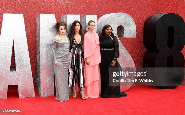 Helena Bonham Carter, Sandra Bullock, Sarah Paulson and Mindy Kaling attend the 'Ocean's 8' UK Premiere held at Cineworld Leicester Square on June...