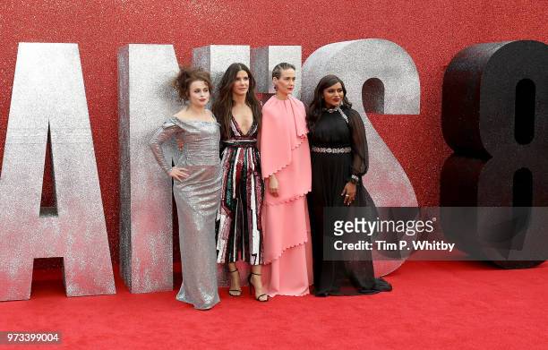 Helena Bonham Carter, Sandra Bullock, Sarah Paulson and Mindy Kaling attend the 'Ocean's 8' UK Premiere held at Cineworld Leicester Square on June...