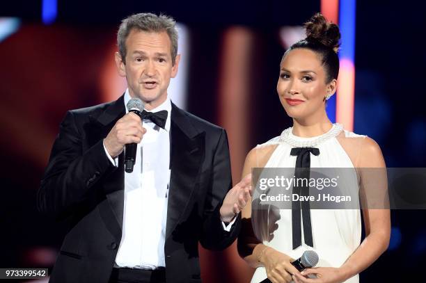 Hosts Alexander Armstrong and Myleene Klass speak on stage during the 2018 Classic BRIT Awards held at Royal Albert Hall on June 13, 2018 in London,...