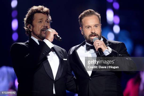 Michael Ball and Alfie Boe perform on stage during the 2018 Classic BRIT Awards held at Royal Albert Hall on June 13, 2018 in London, England.