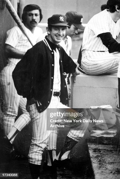 Yankee manager Billy Martin in dugout during game against Detroit Tigers.
