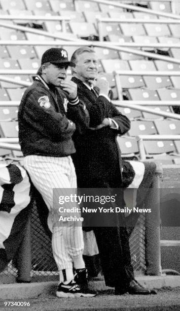 Yankee owner George Steinbrenner and manager Buck Showalter during team workout.