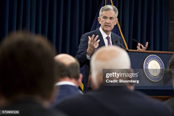 Jerome Powell, chairman of the U.S. Federal Reserve, speaks during a news conference following a Federal Open Market Committee meeting in Washington,...