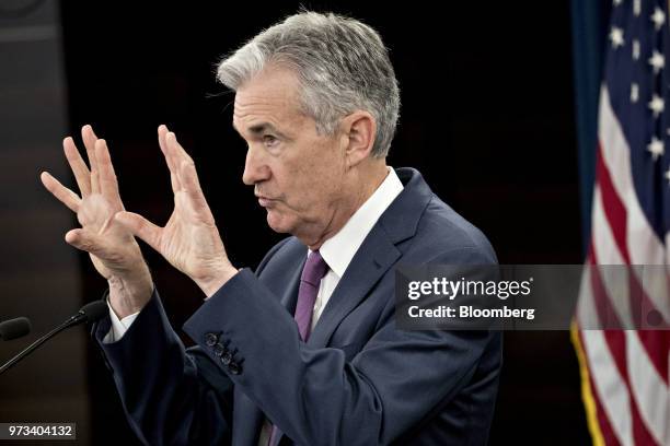 Jerome Powell, chairman of the U.S. Federal Reserve, speaks during a news conference following a Federal Open Market Committee meeting in Washington,...