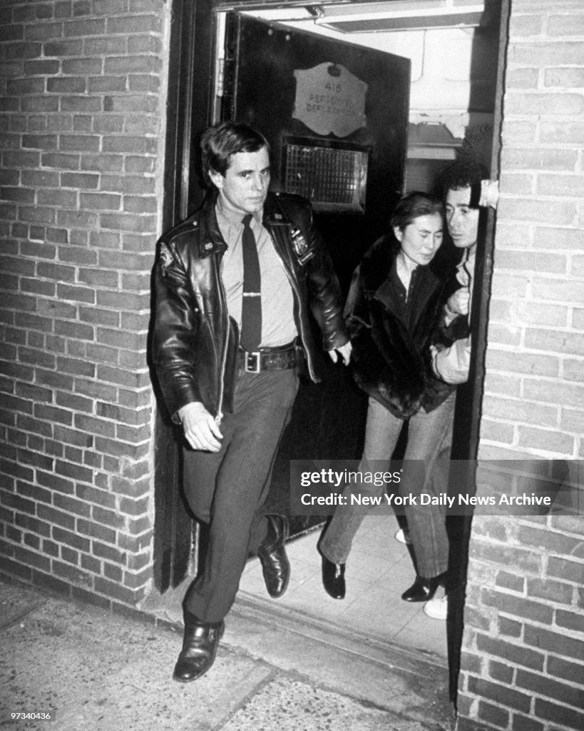 Yoko Ono leaving the hospital after her husband John Lennon 