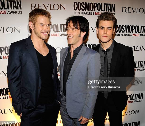 Actors Kellan Lutz, Stephen Moyer and Paul Wesley attend Cosmopolitan Magazine's Fun Fearless Males of 2010 at The Mandarin Oriental Hotel on March...