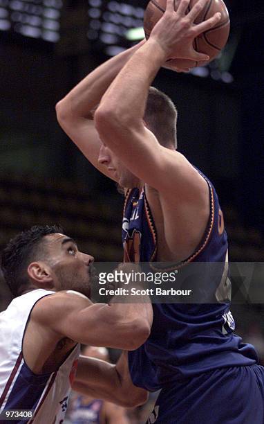 Simon Dwight of the Razorbacks in action during the West Sydney Razorbacks v Canberra Cannons NBL match played at the State Sports Centre, Sydney,...