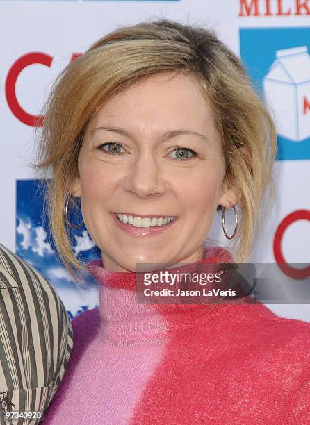 Actress Carrie Preston attends the 1st annual Milk + Bookies Story Time Celebration at Skirball Cultural Center on February 28, 2010 in Los Angeles,...