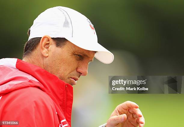 Swans coach Paul Roos watches on during a Sydney Swans AFL training session at Lakeside Oval on March 2, 2010 in Sydney, Australia.