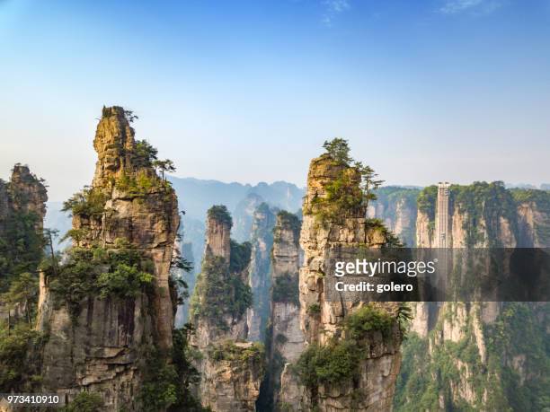 drone view over avatar mountains - hunan province stock pictures, royalty-free photos & images