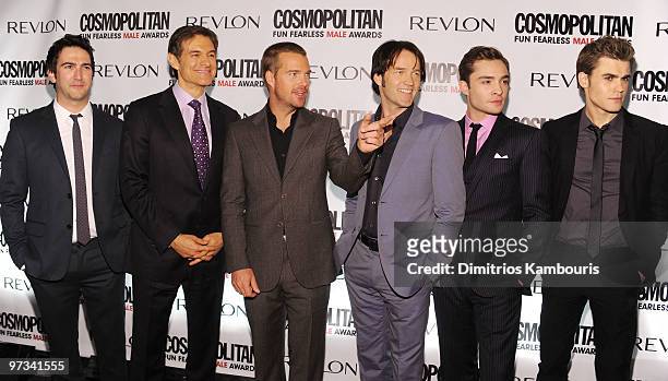 Josh Schwartz, Dr. Mehmet Oz, Chris O'Donnell, Stephen Moyer, Ed Westwick and Paul Wesley attend Cosmopolitan Magazine's Fun Fearless Males of 2010...