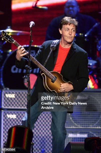 Paul McCartney performs in concert at Continental Airlines Arena.