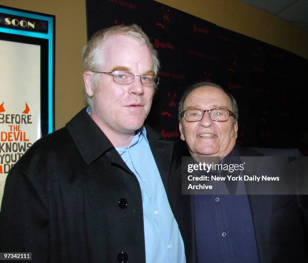 Philip Seymour Hoffman and Sidney Lumet are at the Regal Union Square theater for a special screening of the movie "Before the Devil Knows You're...