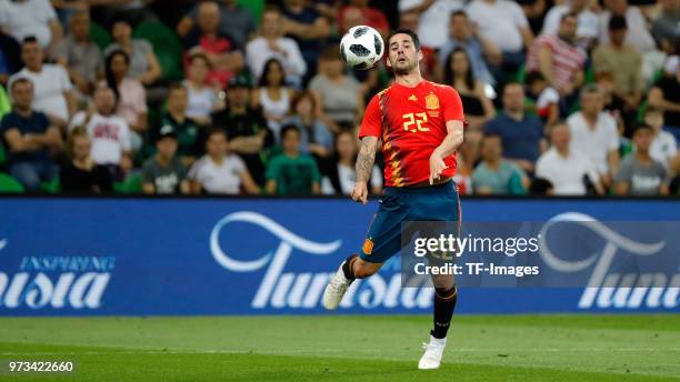 Isco Alarcon of Spain controls the ball during the friendly match between Spain and Tunisia at Krasnodar's stadium on June 9, 2018 in Krasnodar,...