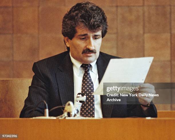 Paul Solomon whose wife Betty Jean Solomon was murder by his lover Carolyn Warmus testifies at Westchester County Courthouse in the 'Fatal...