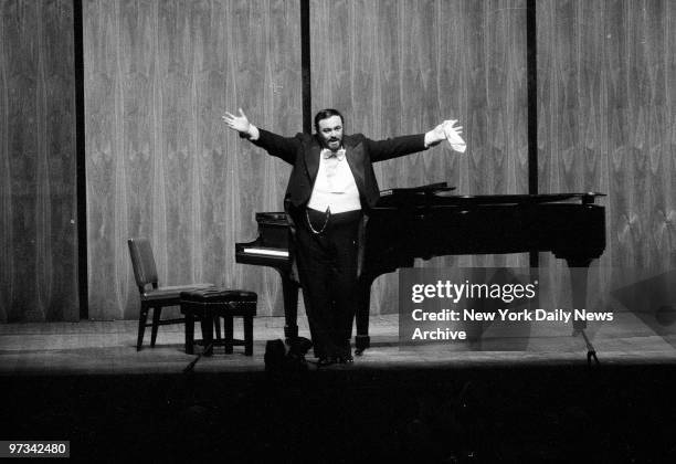 Pavarotti, holding his fazzoletto, or handkerchief, takes command of the Metropolitan Opera Stage