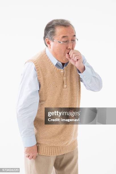 senior man coughing - old cough stock pictures, royalty-free photos & images