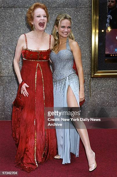 Penny Fuller , nominated for Featured Actress in a Play for "The Dinner Party," and Kristin Chenoweth arrive at Radio City Music Hall for the 55th...