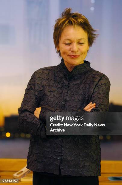 Performance artist Laurie Anderson at her Tribeca loft. Her new show at the Brooklyn Academy of Music, "The End of the Moon," is based on her...