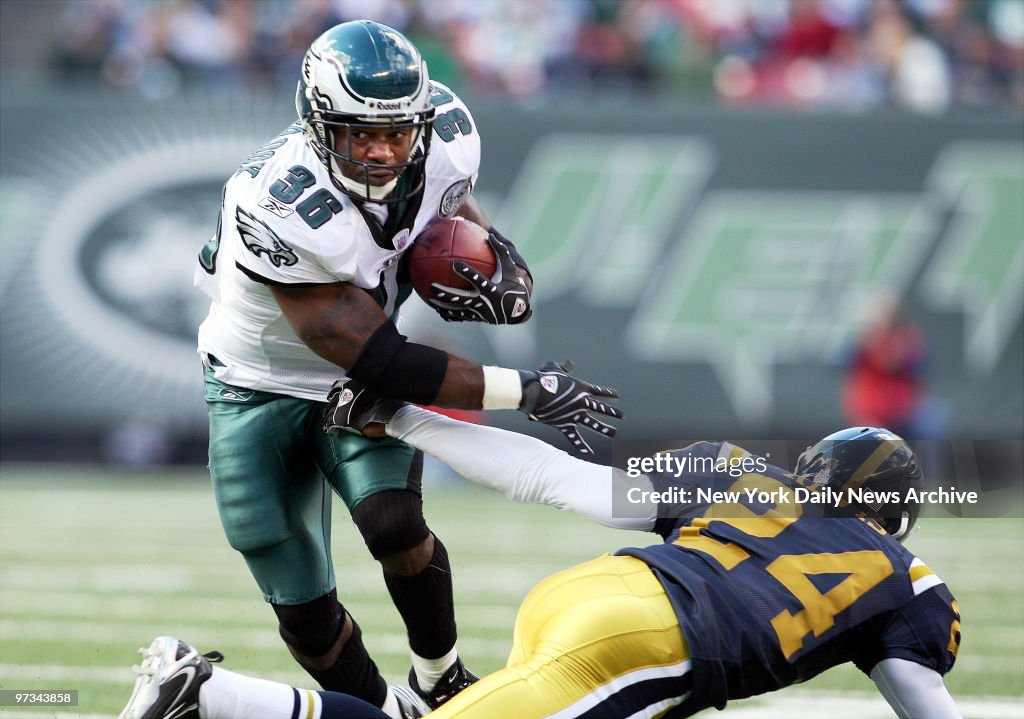 Philadelphia Eagles' running back Brian Westbrook breaks the