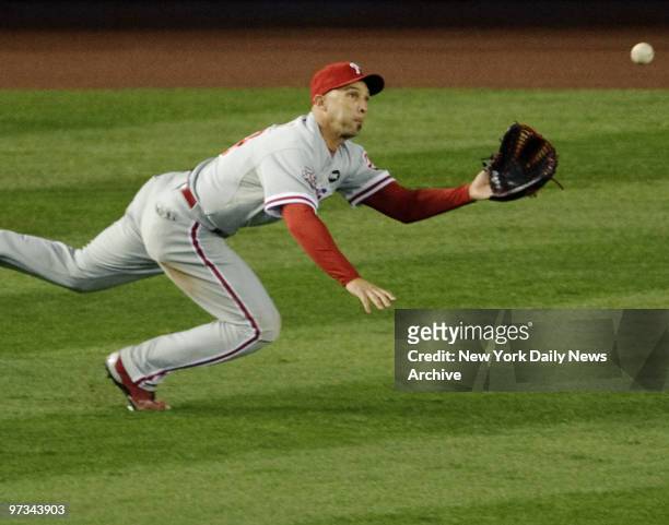Philadelphia Phillies' Raul Ibanez catches hit by New York Yankees' Robinson Cano in the 2nd inning of World Series Game 2 vs. The Philadelphia...