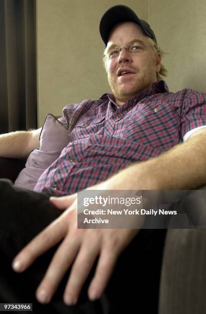 Philip Seymour Hoffman during an interview at the W. Hotel in Union Square. He narrates "The Party's Over," a documentary about the lack of substance...