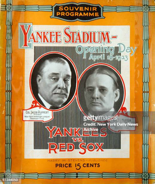 Photo of an original Opening Day Program for Yankee Stadium featuring the Yankees vs. The Red Sox, dated April 18, 1923 is for sale. Sotheby's will...