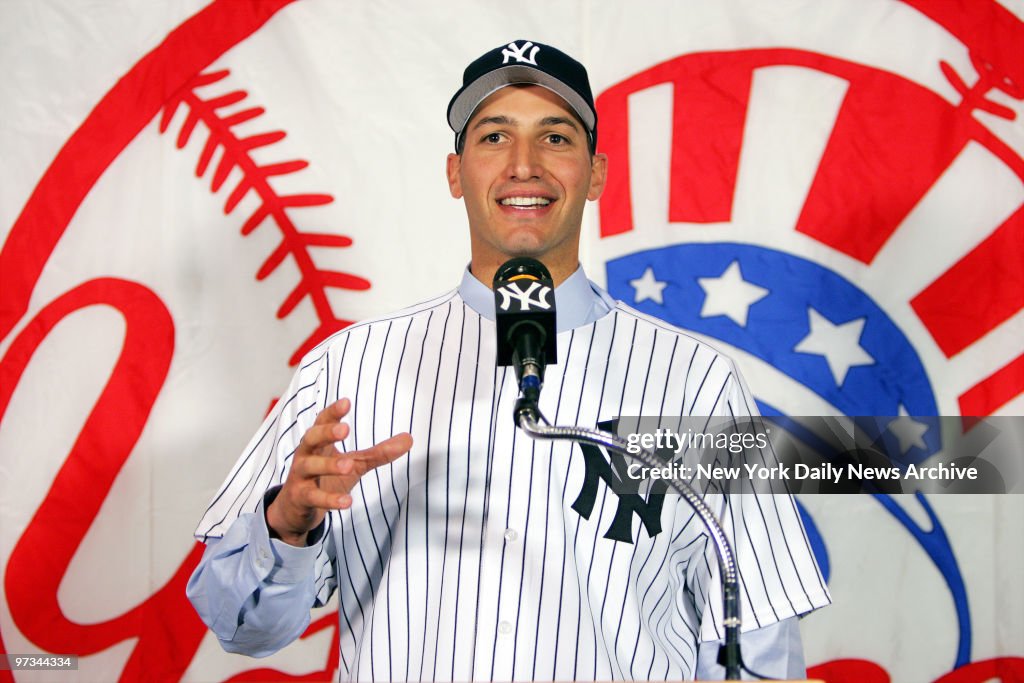 Pitcher Andy Pettitte speaks during a news conference at Yan
