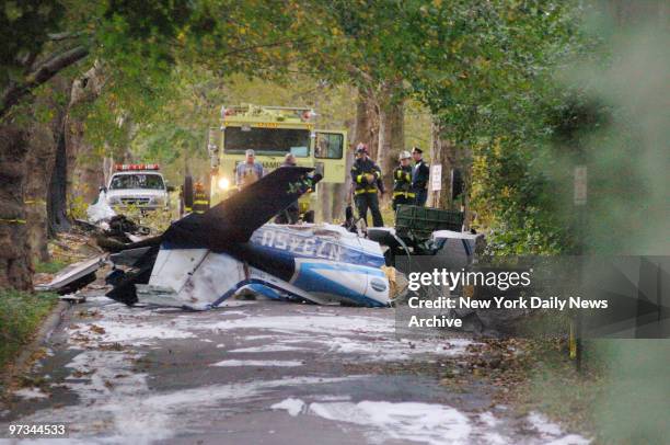 Police and firefighters are at the scene where a twin-engine Cessna crashed in the Village of East Hampton, L.I. The aircraft plummeted out of the...