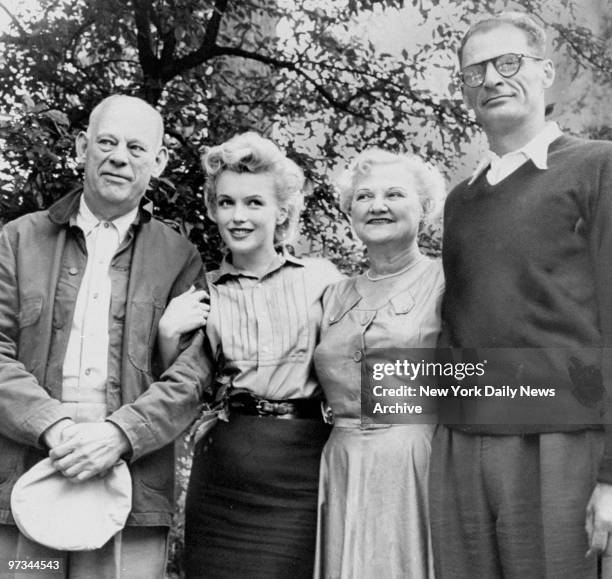 Playwright Arthur Miller and Marilyn Monroe with parents Mr. And Mrs. Isadore Miller.