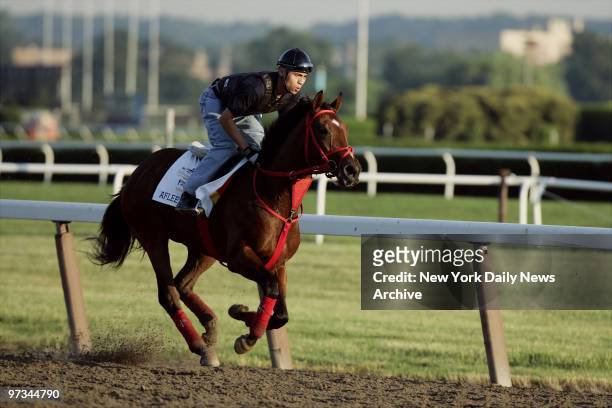 Preakness winner Afleet Alex with exercise rider Salomon Diego up runs the track during a morning workout at Belmont Park in Elmont, L.I. Afleet Alex...