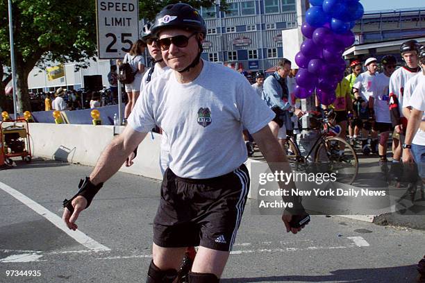 Police Commissioner Howard Safir, the grand marshall, steps off at the head of the parade of rollerbladers at Pier 63 at Chelsea Piers for start of...