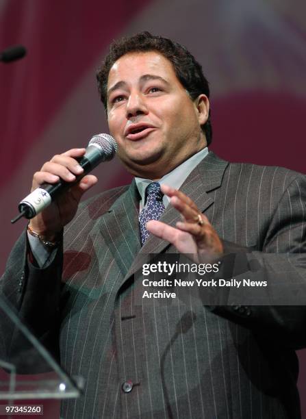 Police officer and tenor Daniel Rodriguez speaks during "A Tribute to Grace and Hope" at Madison Square Garden on the first anniversary of last...