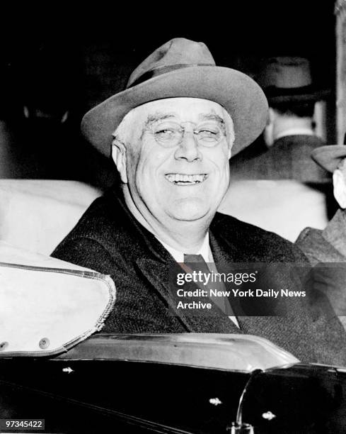 President Franklin D. Roosevelt en route to Rhinebeck, New York while campaigning.