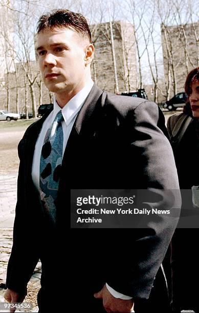 Police Officer Thomas Bruder leaves Brooklyn Federal Court after he was indicted on federal charges in the assault on Abner Louima.