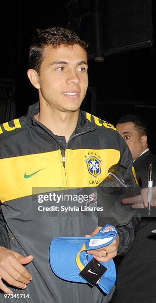 Brazil National Football Team player Nilmar is seen on March 1, 2010 in London, England. The Brazilian National Team is in London for an...