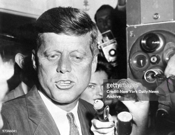 President-elect John F. Kennedy talking with reporters at the Biltmore Hotel.