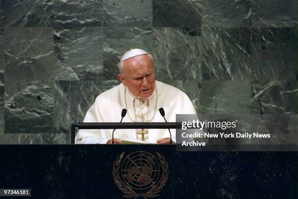 Pope John Paul II addresses the United Nations General Assembly.