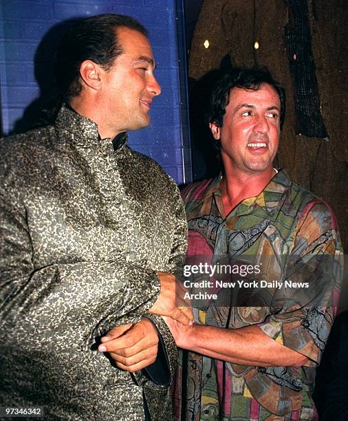 Premiere Party for the Movie "Supercop" hosted by Sylvester Stallone at Planet Hollywood , Steven Seagal and Sylvester Stallone