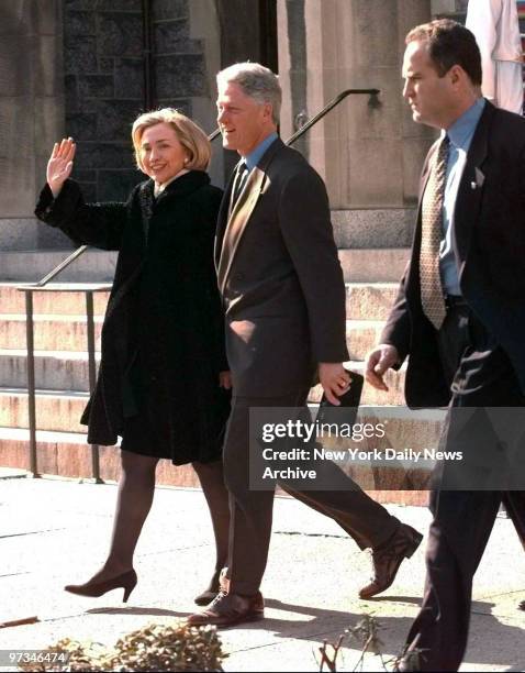 President Bill Clinton and Hillary Rodham Clinton attending the United Foundry Methodist Church in Washington.