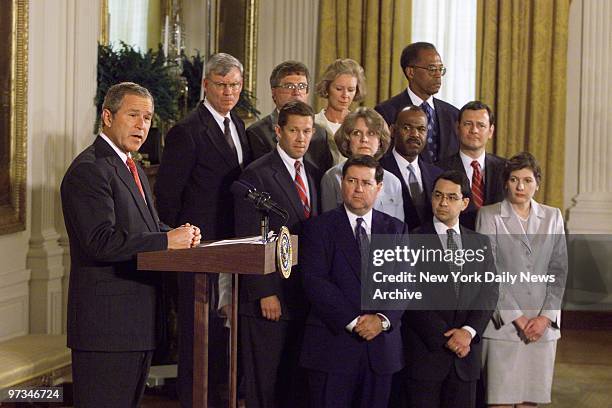 President Bush introduces his first `11 nominees for federal judgeships in the East Room of the White House. The nominees are Judge Dennis Shedd,...