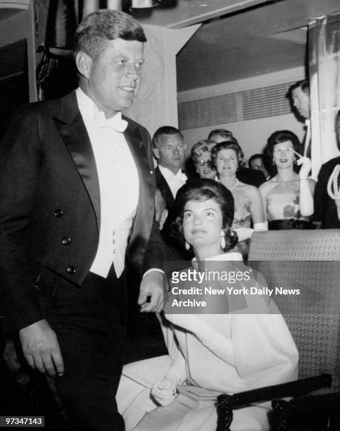 President John F. Kennedy and wife Jacqueline at his Inaugural ball.,