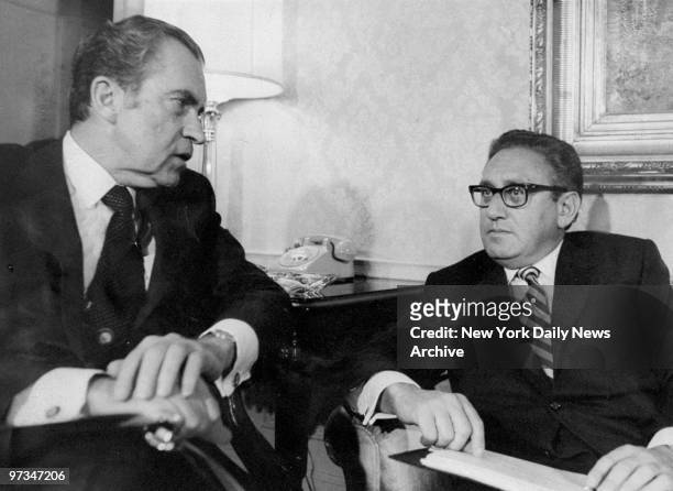 President Richard Nixon with National Security Advisor Henry Kissinger at the Waldorf-Astoria.