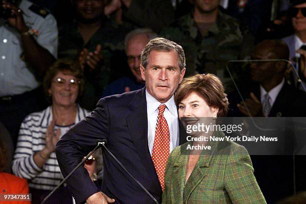 Presidential candidate George W. Bush and wife Laura campaign at a gathering of senior citizens at Neshaminy High School in the Philadelphia suburb...