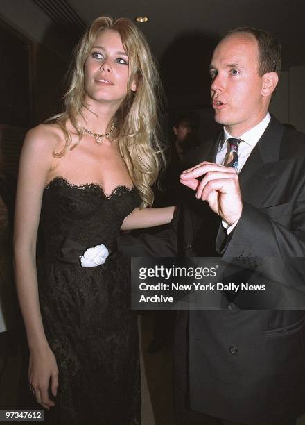 Prince Albert of Monaco and model Claudia Schiffer attending a cocktail party for the World Music Awards.