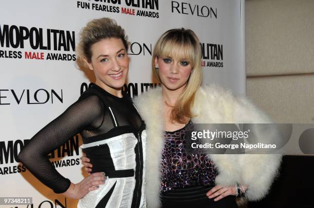 Mia Moretti and Caitlin Moe attend Cosmopolitan Magazine's Fun Fearless Males of 2010 at the Mandarin Oriental Hotel on March 1, 2010 in New York...