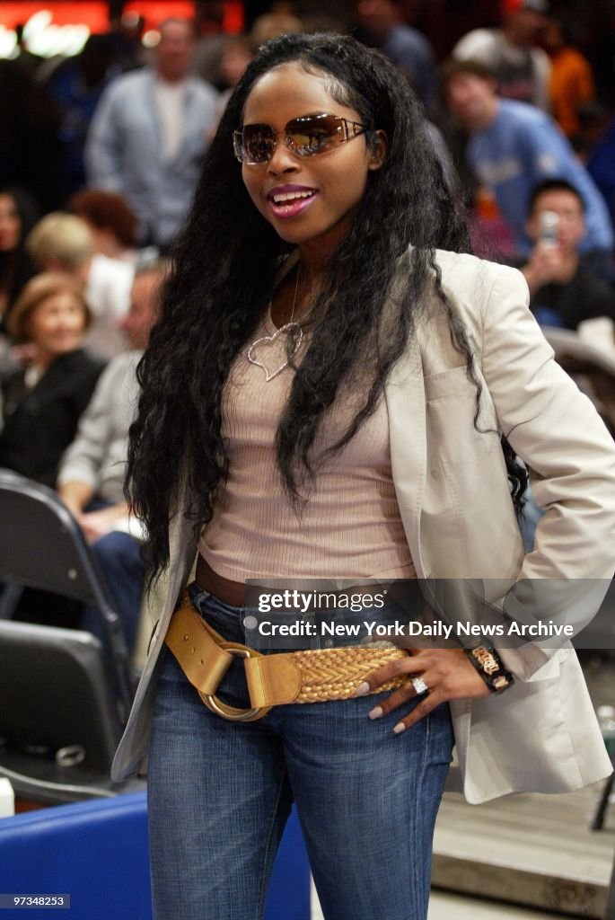 Rapper Foxy Brown is on hand to watch a game between the New