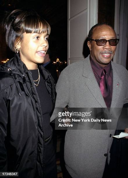Quincy Jones and daughter Kidada arrive at the pre-Grammy party at the Plaza Hotel.