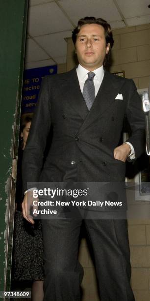 Raffaello Follieri, boyfriend of actress Anne Hathaway, walks out of Midtown North Precinct in Manhattan after a desk appearance ticket for check...